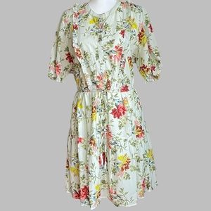 Price Drop ⬇️‼️ Lucky Brand Light Green Floral Print Short Puff Sleeve Dress